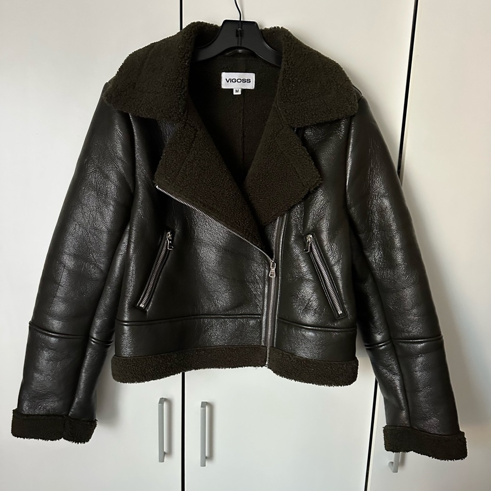 Vigoss Faux Shearling Moto Jacket Sz M